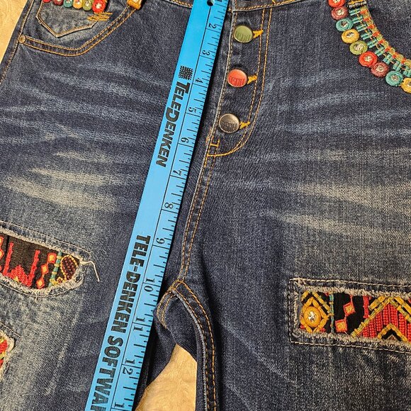Desigual Blue Straight-Leg Jeans with Colorful Embroidered Patches - Picture 6 of 13